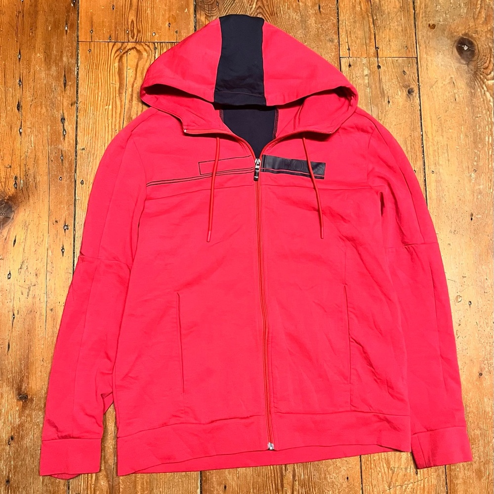 Hugo Boss Red Zip-Up Hoodie with Black Hood Stripe